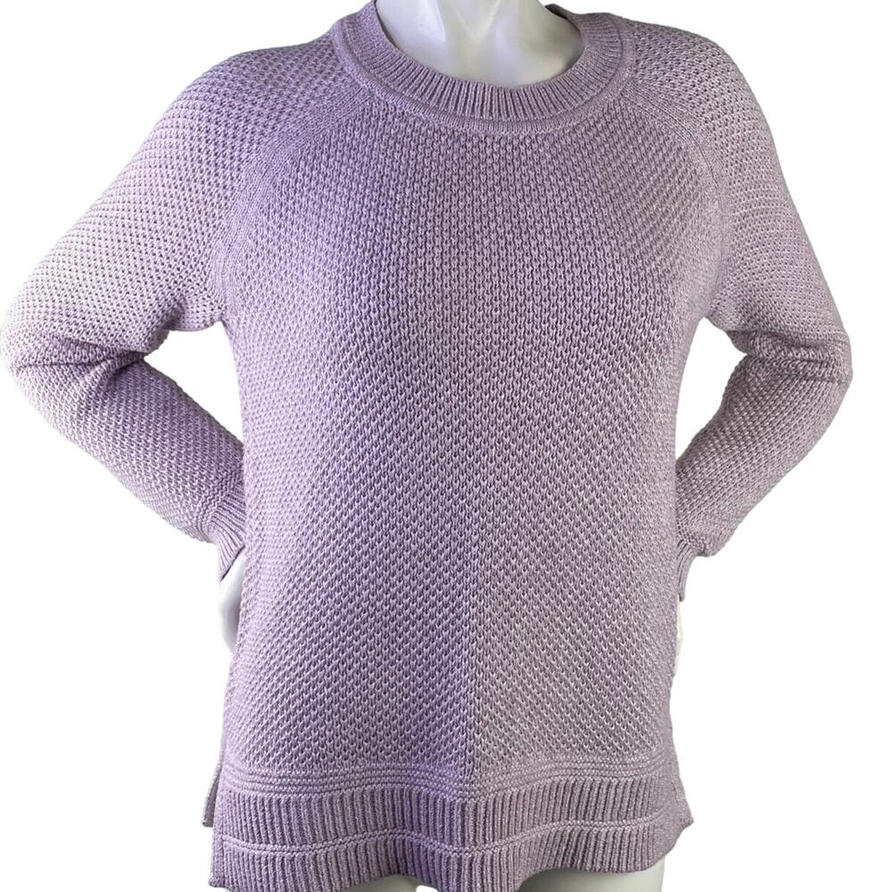 Old Navy Lilac Crew Neck Loose Knit LS Sweater Side Slits Ribbing Variations S M